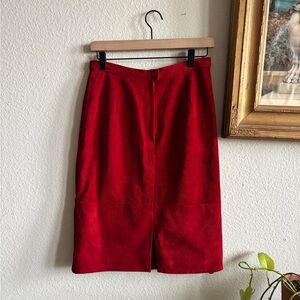 Red Leather Suede Skirt